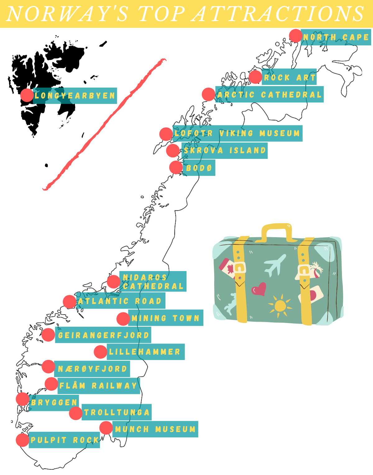 Carte des principales attractions touristiques