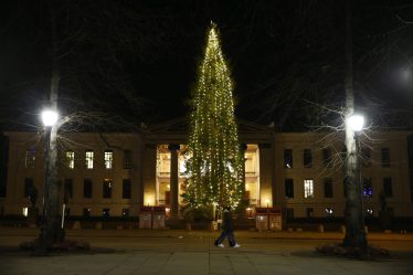 Les lumières de l'arbre de Noël sur la place de l'Université (Universitetsplassen) illuminent la nuit d'Oslo - 20