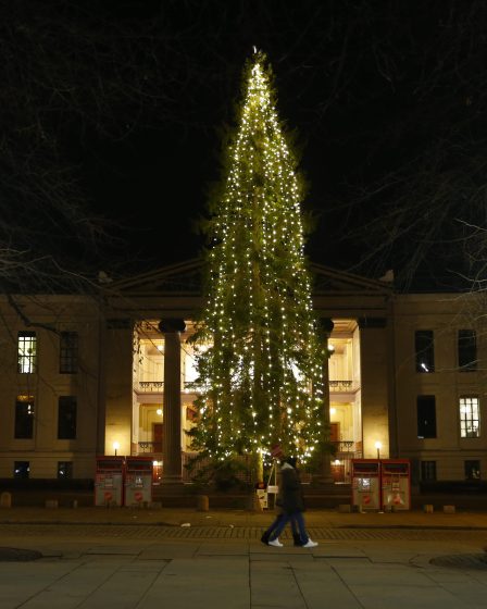 Les lumières de l'arbre de Noël sur la place de l'Université (Universitetsplassen) illuminent la nuit d'Oslo 2 Les lumières de l'arbre de Noël sur la place de l'Université (Universitetsplassen) illuminent la nuit d'Oslo - 1