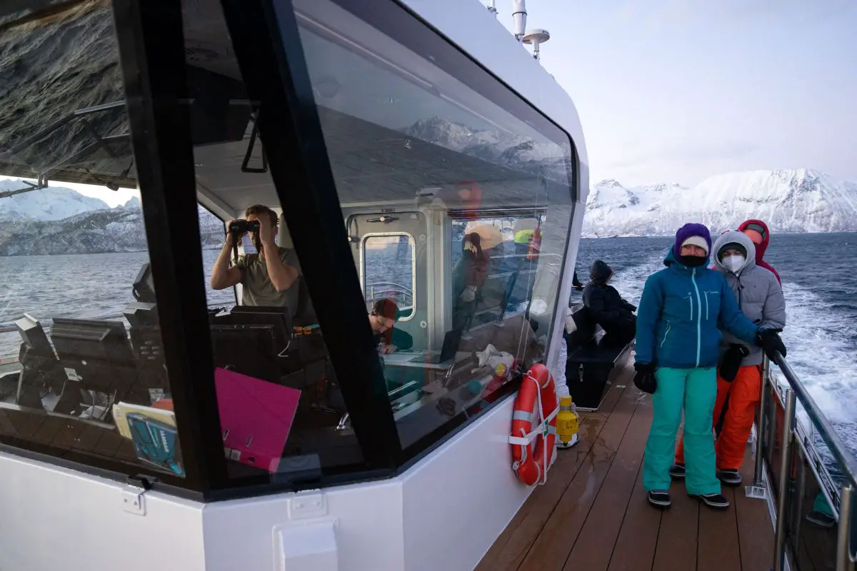 En Norvège, les touristes venu observer les baleines génèrent des problèmes 18 Passagers observant les baleines à bord du Brim Explorer