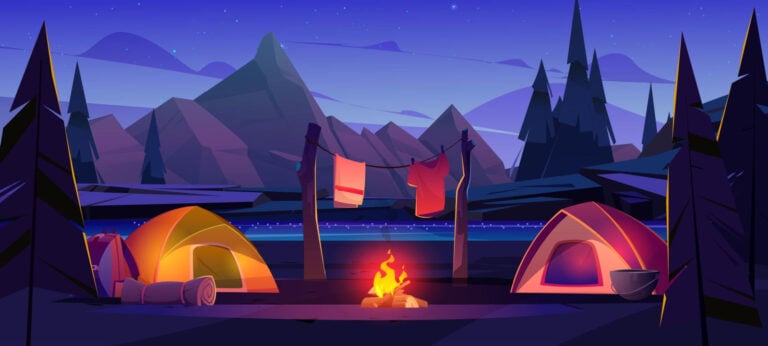 Varulven i Norge: alt du trenger å vite 32 Illustrasjon av en nordisk campingplass.