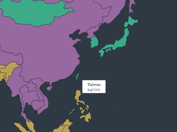 La Suède, la Finlande et la Norvège ont été classées au premier rang par Freedom House et Taïwan s'est classé au 7e rang. 4 La Suède, la Finlande et la Norvège ont été classées au premier rang par Freedom House et Taïwan s'est classé au 7e rang. - 3