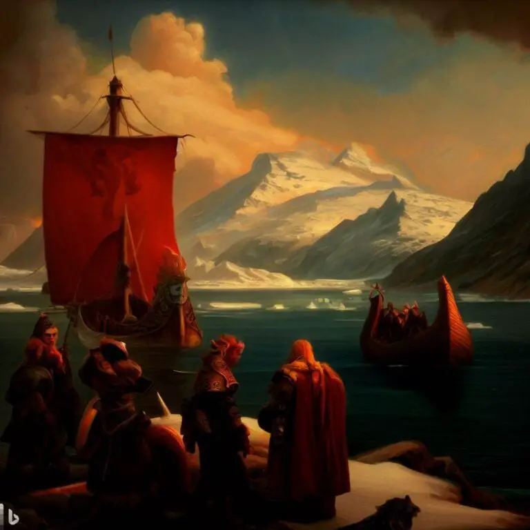 Viking arrivant au Groenland. Image par Bing AI.