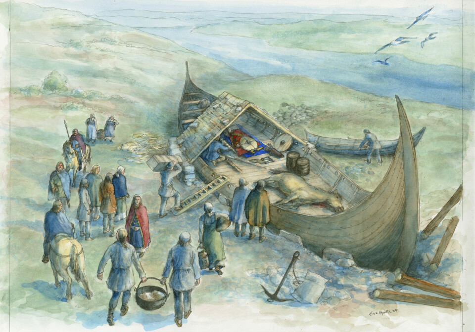 L'enterrement du navire de Storhaug tel qu'il aurait pu apparaître en 779. La sépulture du navire Storhaug telle qu'elle aurait pu apparaître en 779.