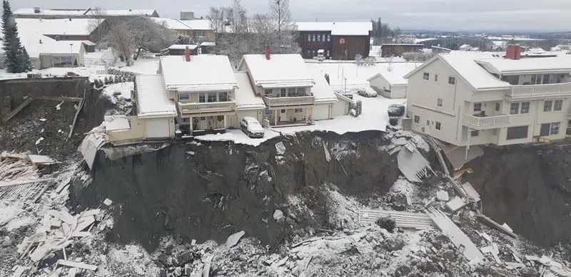 Le glissement de terrain d'argile rapide de Gjerdrum en 2020.