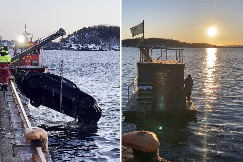 Une Tesla plonge dans un fjord norvégien et ses occupants "hurlants" sont sauvés par un sauna flottant. 4 Une Tesla plonge dans un fjord norvégien et ses occupants "hurlants" sont sauvés par un sauna flottant. - 3
