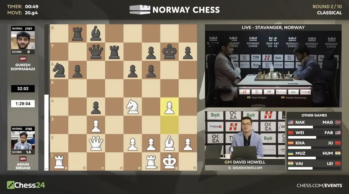 Échecs norvégiens 2025 Round 2 : Arjun assomme Gukesh et Nakamura bat Carlsen 70 Échecs norvégiens 2025 Round 2 : Arjun assomme Gukesh et Nakamura bat Carlsen - 69