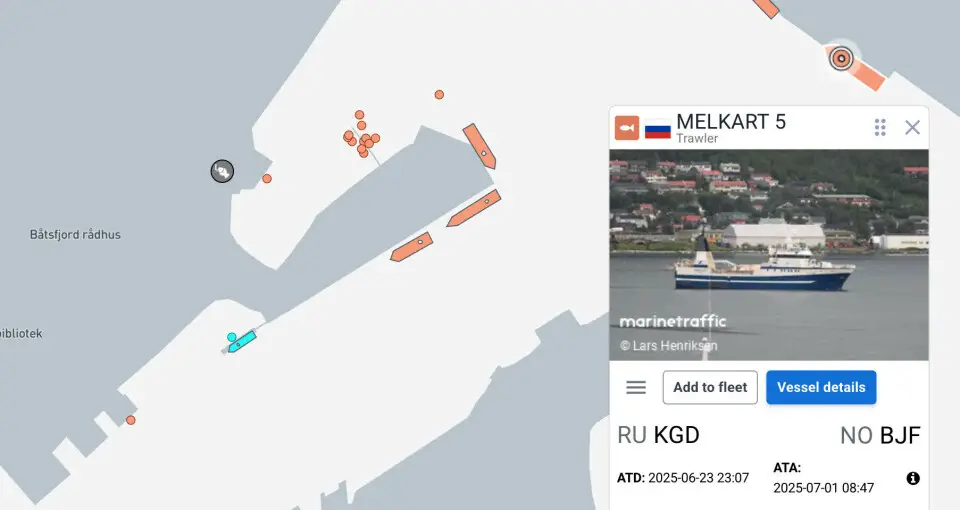 Malkart-5 docked in Båtsfjord last week. La Norvège expulse Norebo et Murman Seafood par crainte de la collecte de renseignements - 9