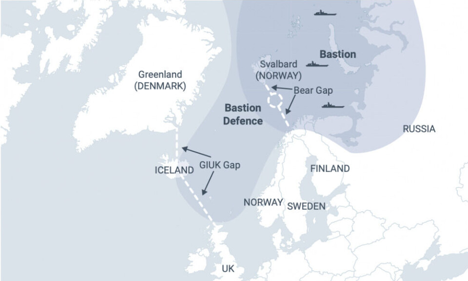 Russian Bastion Defence in relation to Norway and the Bear and GIUK Gaps. Source: Mikkola / RAND Europe report La Russie s'entraîne à un scénario d'attaque côtière à 30 km de la frontière avec la Norvège - 7