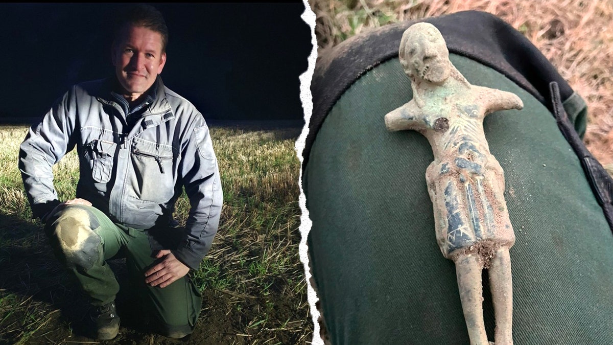 Un chasseur de trésors trouve une figurine de Jésus vieille de près de 1 000 ans dans un champ norvégien balayé par les vents 11 Kim sur le site où la figurine a été trouvée, gros plan de la figurine