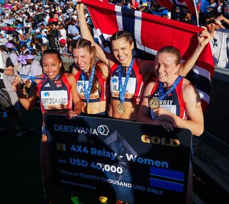 La Norvège s'impose sur le 4 × 400 m féminin à Gaborone en signant le meilleur temps mondial | Actualités | Gaborone 26 5 La Norvège s'impose sur le 4 × 400 m féminin à Gaborone en signant le meilleur temps mondial | Actualités | Gaborone 26 - 4