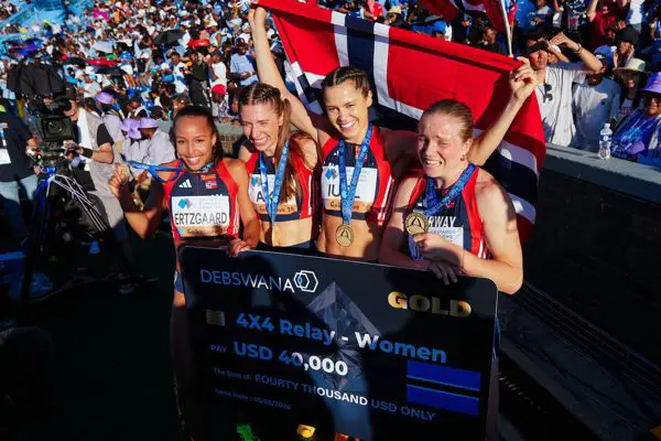 La Norvège s'impose sur le 4 × 400 m féminin à Gaborone en signant le meilleur temps mondial | Actualités | Gaborone 26 4 La Norvège s'impose sur le 4 × 400 m féminin à Gaborone en signant le meilleur temps mondial | Actualités | Gaborone 26 - 3